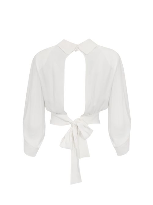 Camicia in georgette di viscosa con fusciacca Avorio Elisabetta Franchi | CA14761E2360